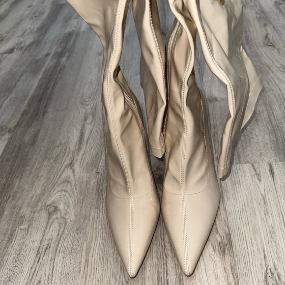 Stone colored thigh high leather boots - Picture 3 of 5